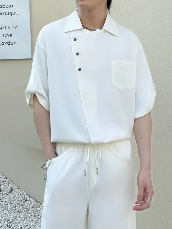 Summer Men's Faion Loose Fit Bla irt Asymmetric Design Five-Button Decorated New Chinese Sle Mid-Sve ort-Sve
Summer Men's Faion Loose Fit Bla irt Asymmetric Design Five-Button Decorated New Chinese Sle Mid-Sve ort-Sve