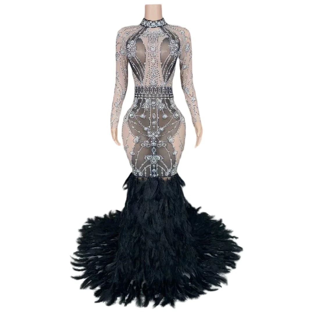 Black Feather Rhinestone Floor Length Long Dress For Women Mesh Sheer Singer Night Out Stage Wear Crystals Drag Queen Dresses
Black Feather Rhinestone Floor Length Long Dress For Women Mesh Sheer Singer Night Out Stage Wear Crystals Drag Queen Dresses