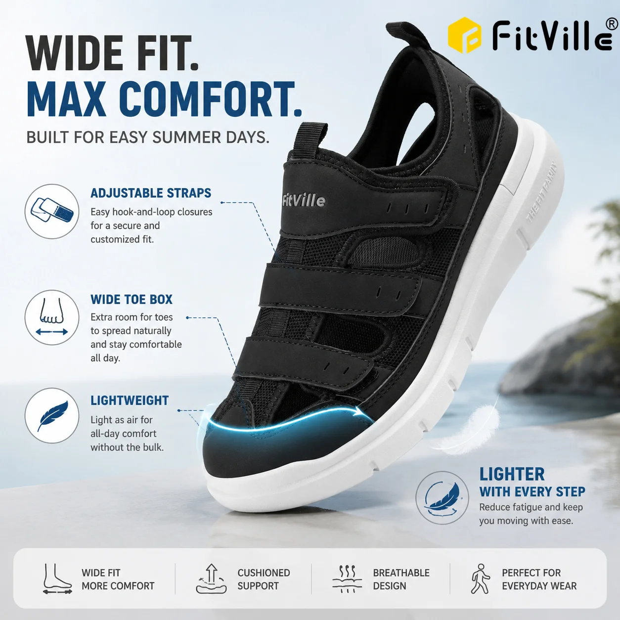 FitVille Men's Sandals Widened Diabetes Shoes Mens Casual Shoes Lightweight for Plantar Fasciitis Arch support Relief Pain
FitVille Men's Sandals Widened Diabetes Shoes Mens Casual Shoes Lightweight for Plantar Fasciitis Arch support Relief Pain