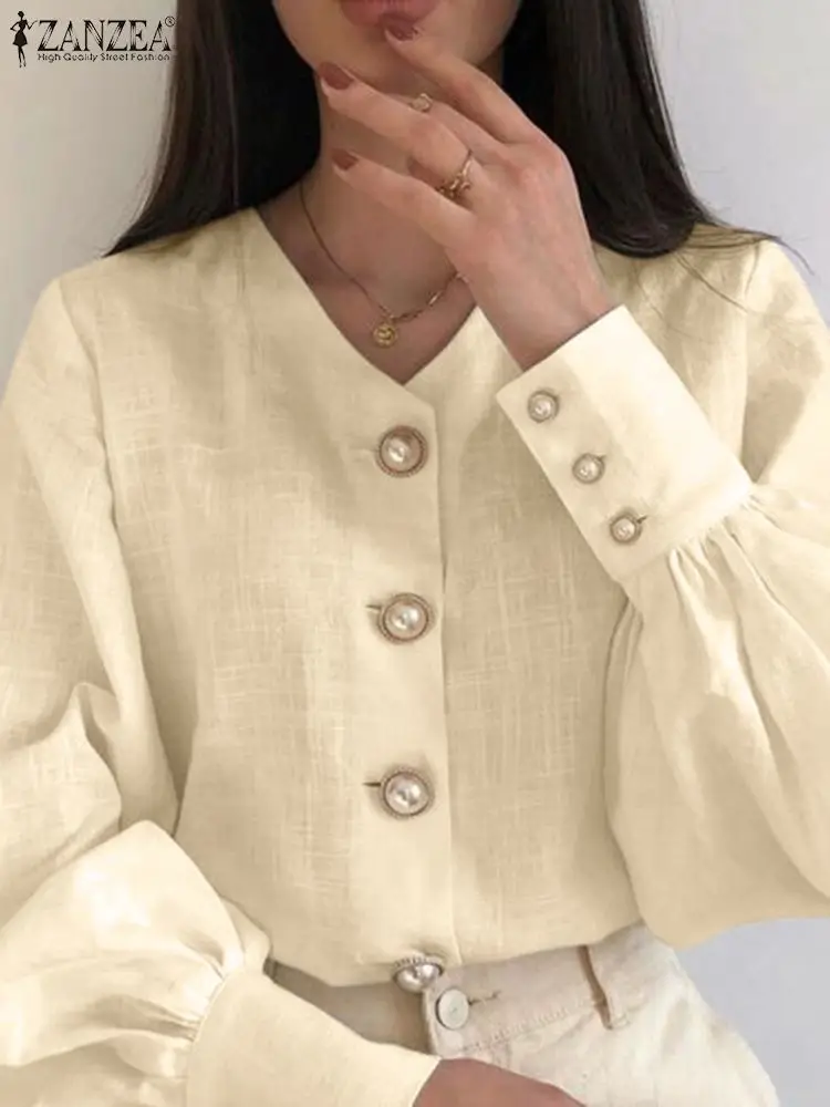 ZANZEA Women Long Lantern Sleeve Blouse Cotton Shirt 2023 Autumn Elegant Pearl Button Fashion Office Female V-Neck Party Blusas
ZANZEA Women Long Lantern Sleeve Blouse Cotton Shirt 2023 Autumn Elegant Pearl Button Fashion Office Female V-Neck Party Blusas