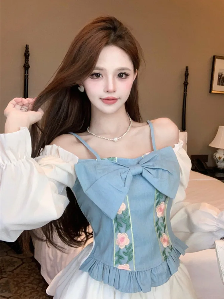 Sexy Embroidered Denim Shirt with Bubble Sleeves One Shoulder Design Breathable Skin-Friendly Autumn Long Sleeve Women's Top
Sexy Embroidered Denim Shirt with Bubble Sleeves One Shoulder Design Breathable Skin-Friendly Autumn Long Sleeve Women's Top
