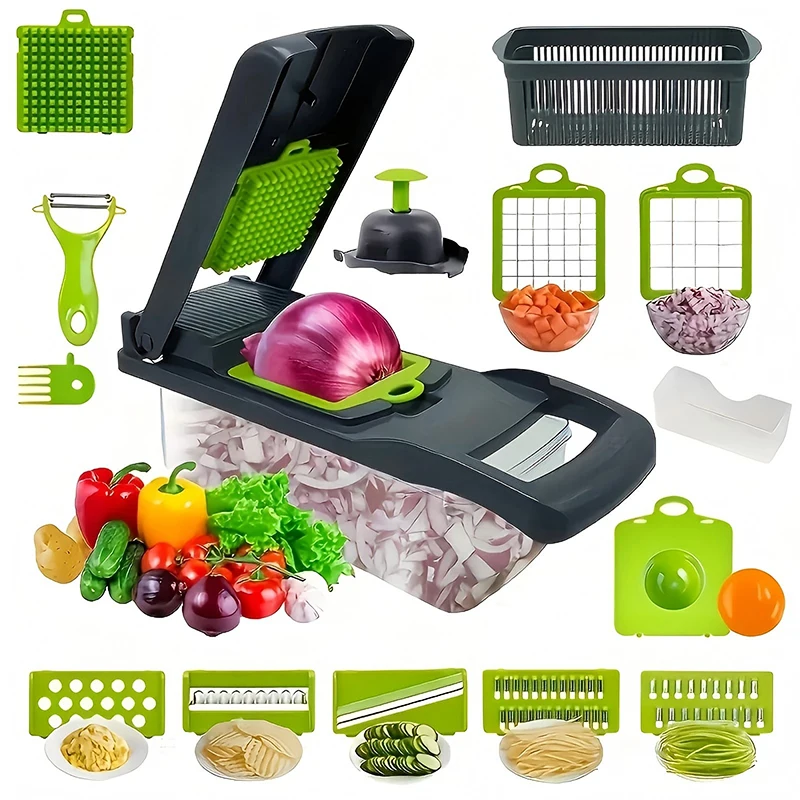 Multifunctional Vegetable Chopper 16 In 1 Kitchen Household With Basket Dicing Slicing And Shredding And Quick Vegetable Cutter
Multifunctional Vegetable Chopper 16 In 1 Kitchen Household With Basket Dicing Slicing And Shredding And Quick Vegetable Cutter