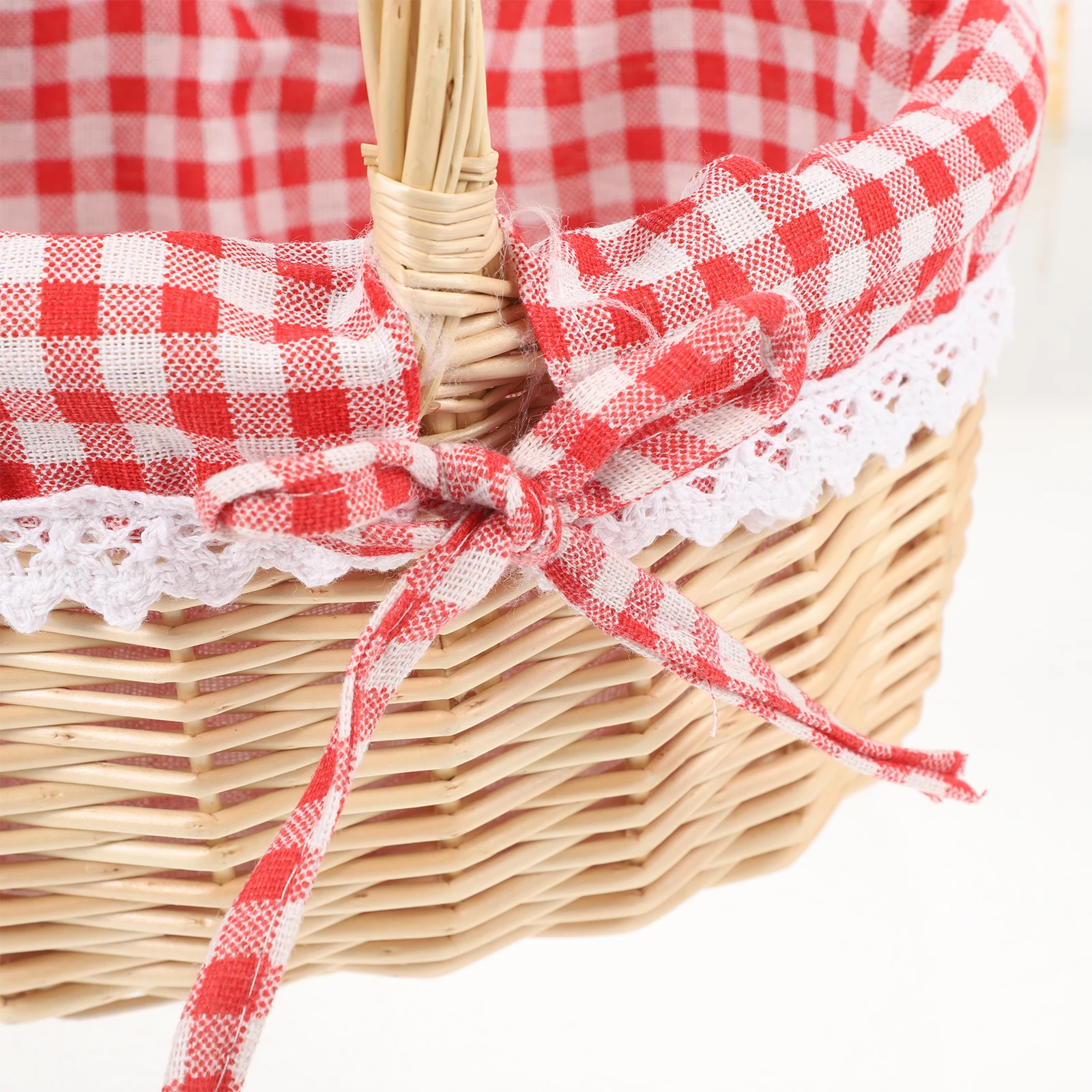 Woven Wicker Storage Basket with Red Plaid Fabric Liner S for Fruit Bread Chips Keys Phone Wallet Home Kitchen Organization
Woven Wicker Storage Basket with Red Plaid Fabric Liner S for Fruit Bread Chips Keys Phone Wallet Home Kitchen Organization