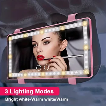 Car Sun Visor Vanity Mirror Cosmetic Mirror USB Rechargeable 3 Modes Makeup Mirror with Visor 60 Dimmable Clip-on Leds Light