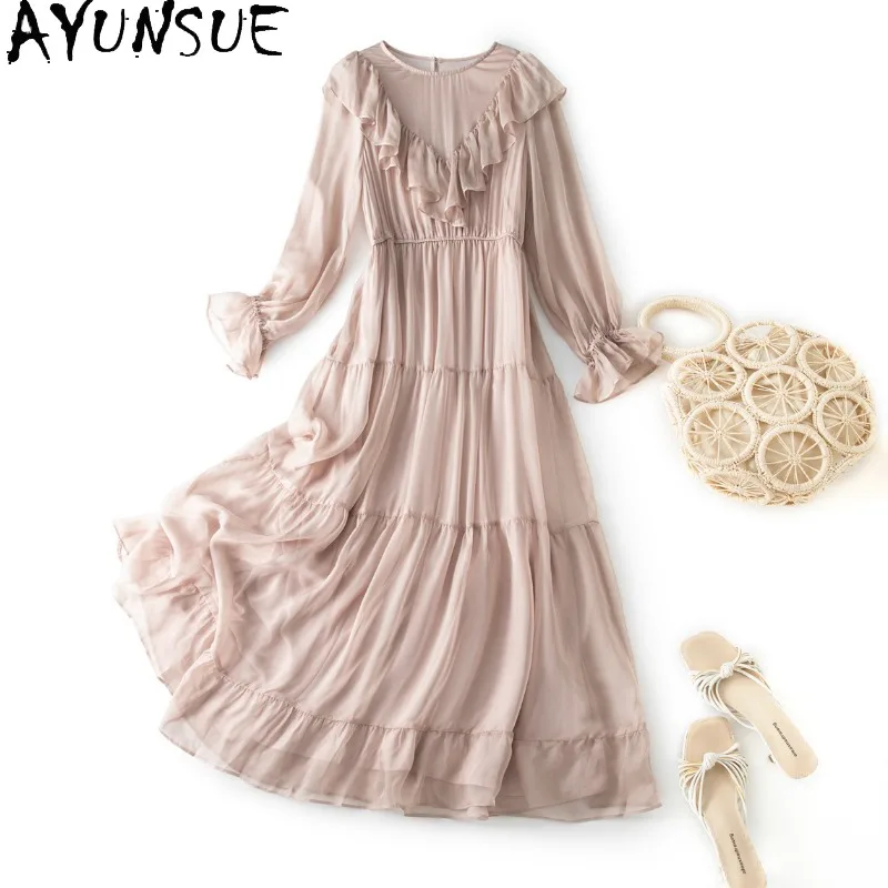 AYUNSUE 100% Silk Women's Casual Dresses French Long Sleeve Dresses for Woman High Quality Long Dress 2026 Woman Clothes Vestido
AYUNSUE 100% Silk Women's Casual Dresses French Long Sleeve Dresses for Woman High Quality Long Dress 2026 Woman Clothes Vestido