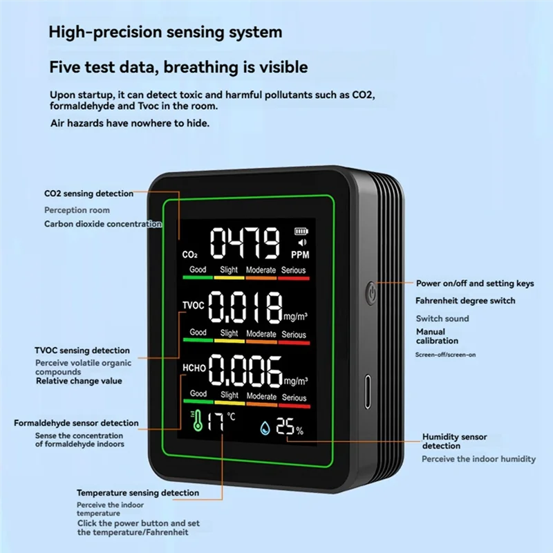 A88E-Indoor Air Quality Monitor,CO2 Monitor/Temperature/Formaldehyde Detector TVOC For Rooms,Grow Tents With Bracket
A88E-Indoor Air Quality Monitor,CO2 Monitor/Temperature/Formaldehyde Detector TVOC For Rooms,Grow Tents With Bracket