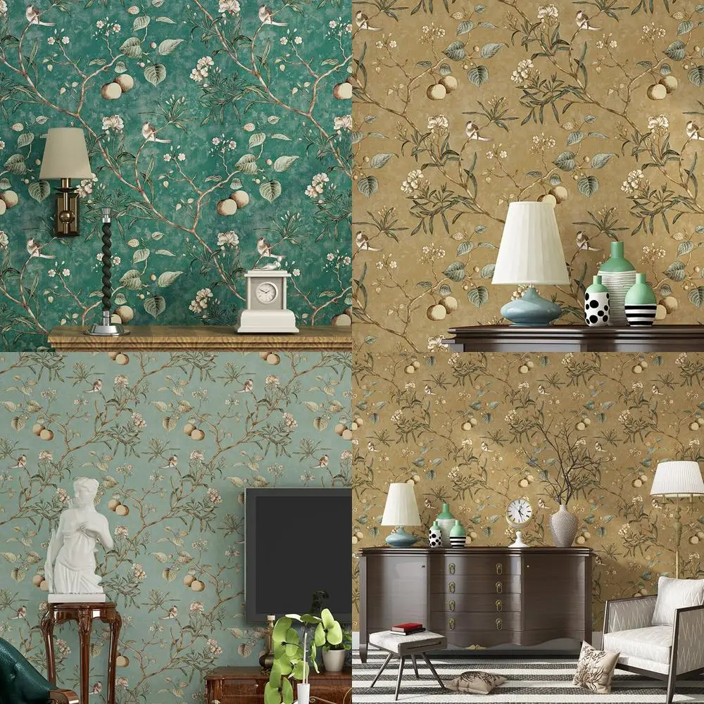American country wallpaper pastoral style vintage nostalgic living room bedroom dark green floral bird TV background wall paper
American country wallpaper pastoral style vintage nostalgic living room bedroom dark green floral bird TV background wall paper