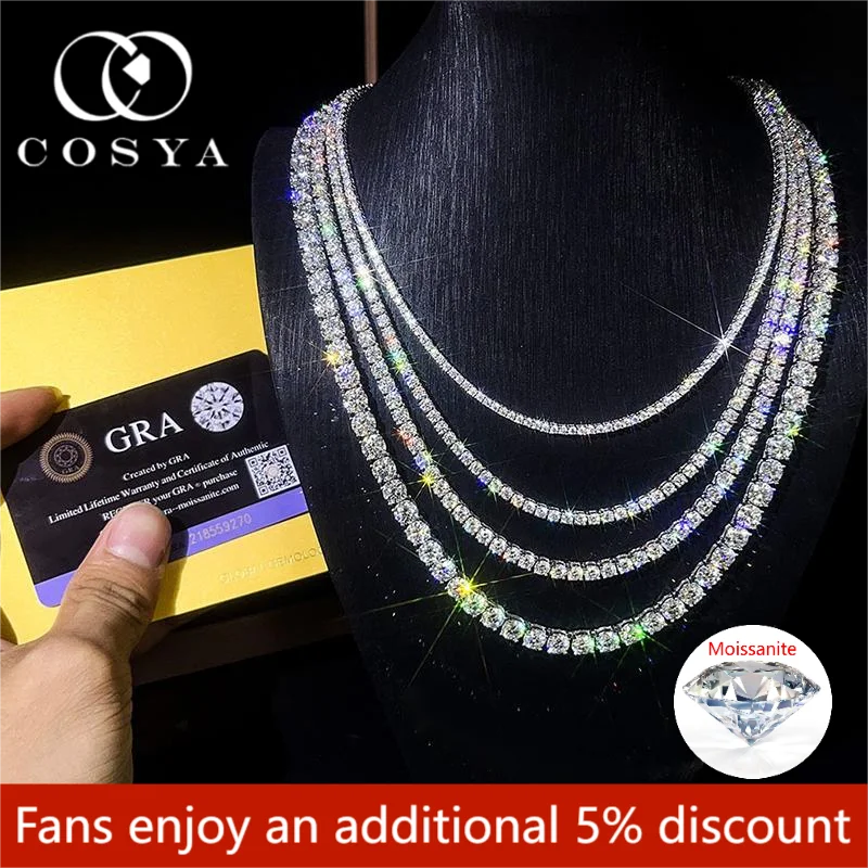 COSYA 3/4/5/6.5mm D Color Moissanite Tennis Necklace GRA Certified 925 Sterling Silver Unisex Hip Hop Jewelry for Women Men
COSYA 3/4/5/6.5mm D Color Moissanite Tennis Necklace GRA Certified 925 Sterling Silver Unisex Hip Hop Jewelry for Women Men
