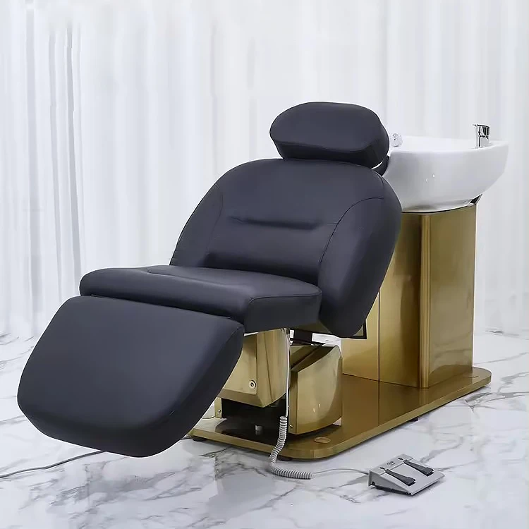 Modern High End Reclining Shampoo Chair Electric Adjustable Gold Stainless Steel Beauty Salon Head Wash Chair for Barbershop
Modern High End Reclining Shampoo Chair Electric Adjustable Gold Stainless Steel Beauty Salon Head Wash Chair for Barbershop