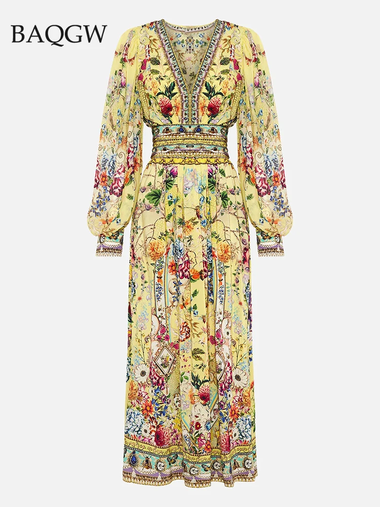 Vintage Floral Print Color Block Dresses for Women V Neck Long Sleeve High Waist Folds Midi Party Dress Female Fashion Clothing
Vintage Floral Print Color Block Dresses for Women V Neck Long Sleeve High Waist Folds Midi Party Dress Female Fashion Clothing