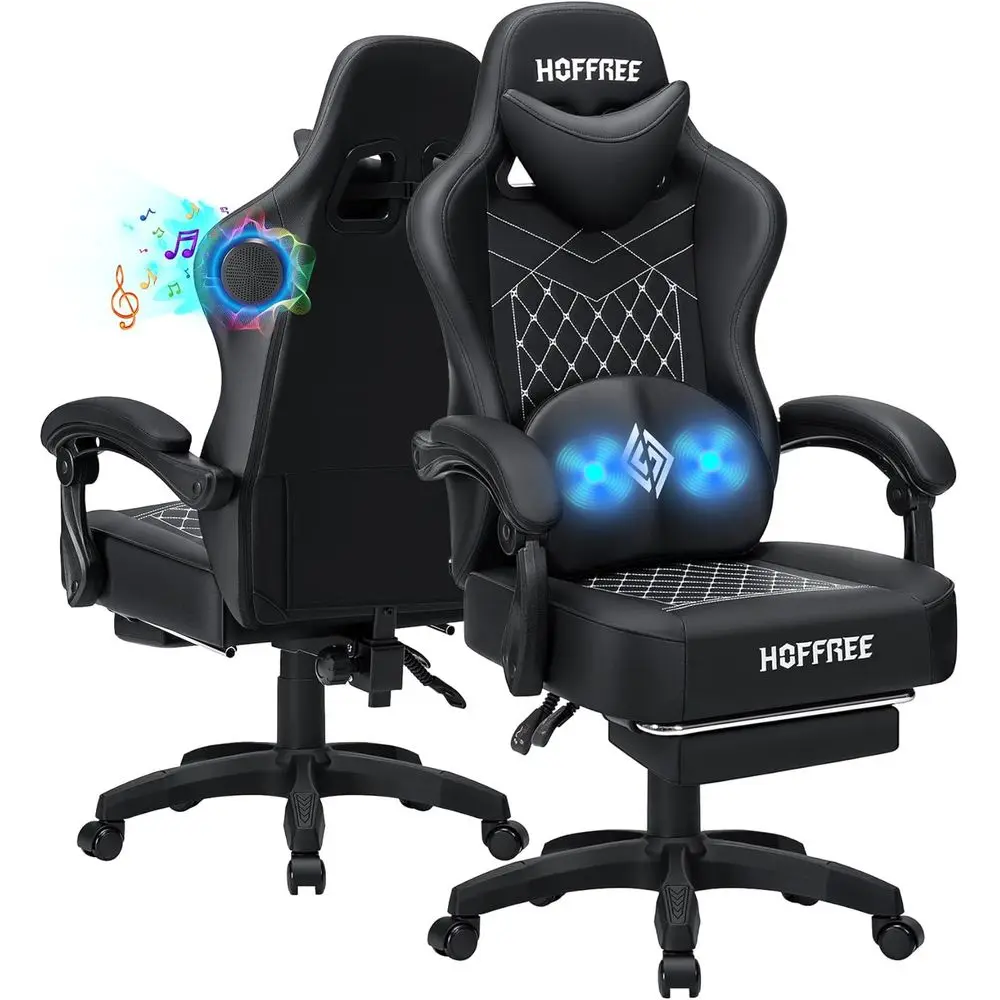 Ergonomic High-Back Gaming Chair with Bluetooth Speakers, Massage, and Recline for Adults in Black
Ergonomic High-Back Gaming Chair with Bluetooth Speakers, Massage, and Recline for Adults in Black