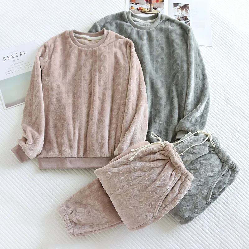 Winter warm plush sleepwear women men couple Simple soft pajamas sets long-sleeve pyjamas
Winter warm plush sleepwear women men couple Simple soft pajamas sets long-sleeve pyjamas