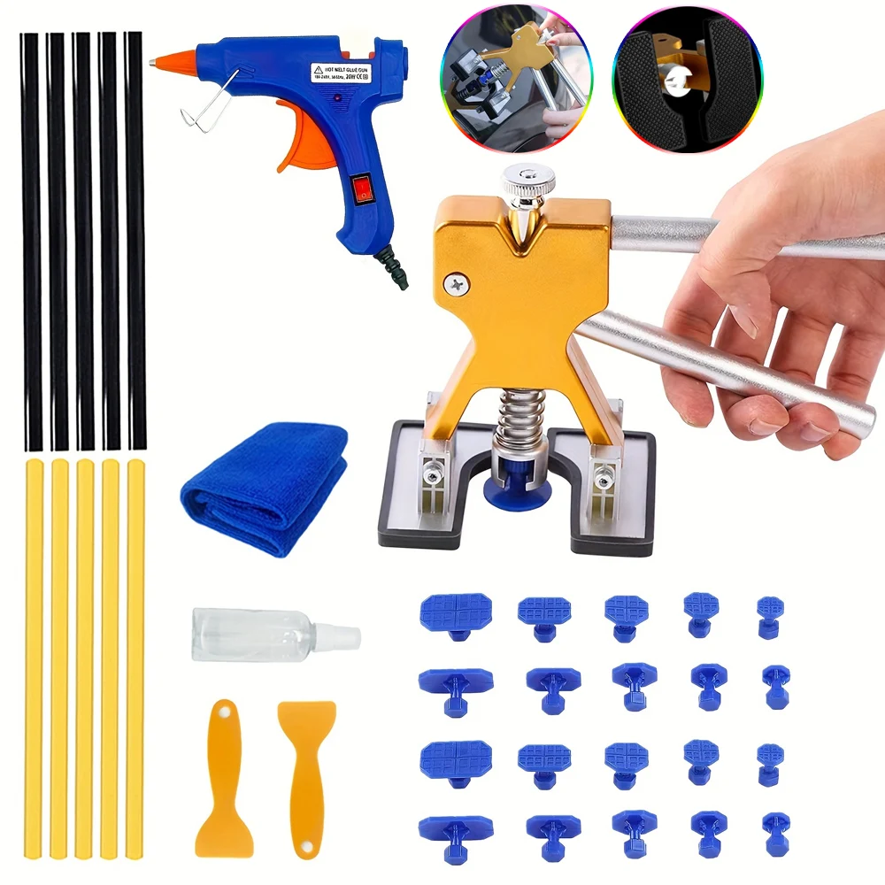 Auto Dent Puller Golden Dent Remover Tool Paintless Repair Kit Dent Lifter Puller Car Body Large, Small Ding Hail Removal Repair
Auto Dent Puller Golden Dent Remover Tool Paintless Repair Kit Dent Lifter Puller Car Body Large, Small Ding Hail Removal Repair