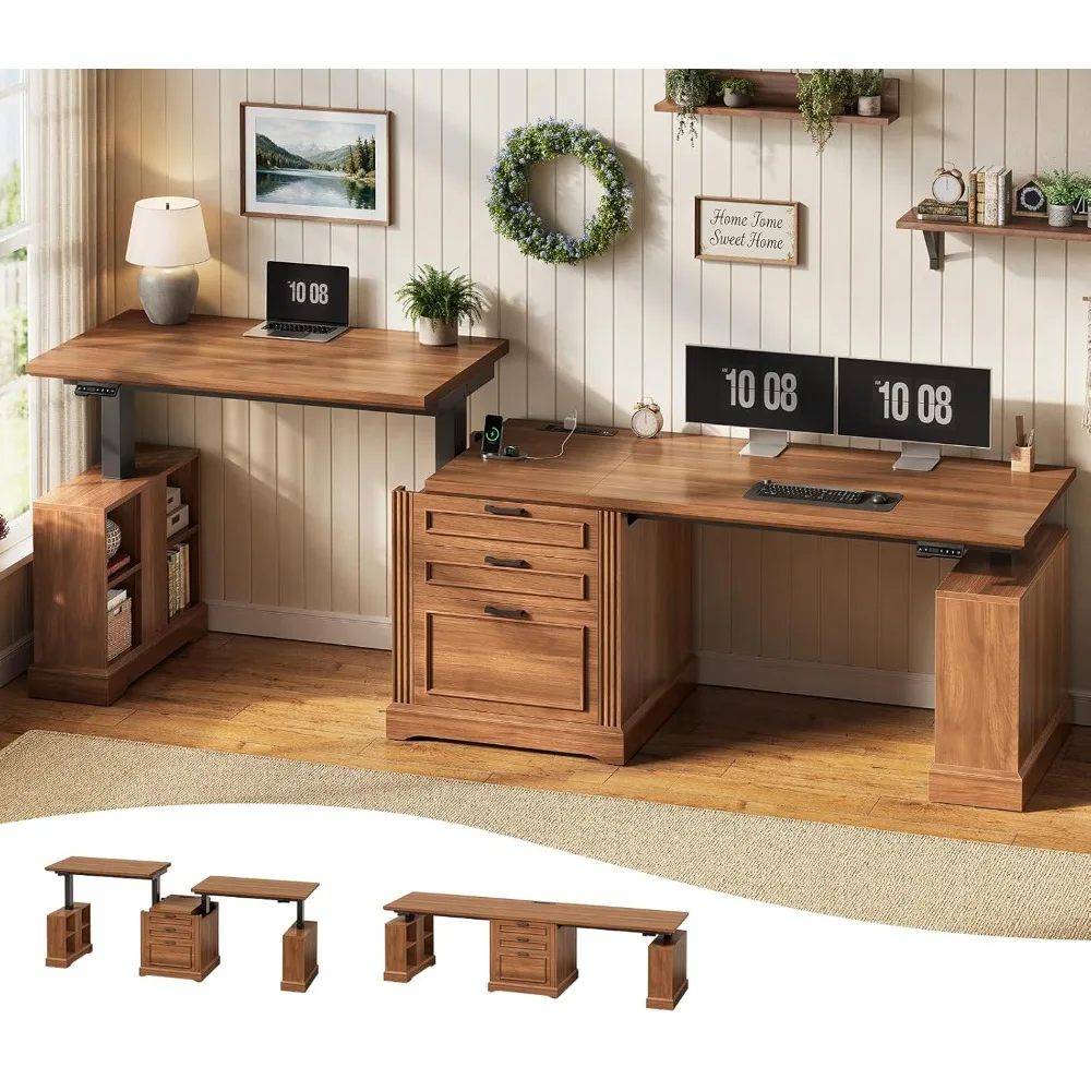 Standing Two Person Desk, 98.4'' Farmhouse Long Computer Desk with 3 Drawers, Storage Cabinet, Electric Height, Customized
Standing Two Person Desk, 98.4'' Farmhouse Long Computer Desk with 3 Drawers, Storage Cabinet, Electric Height, Customized