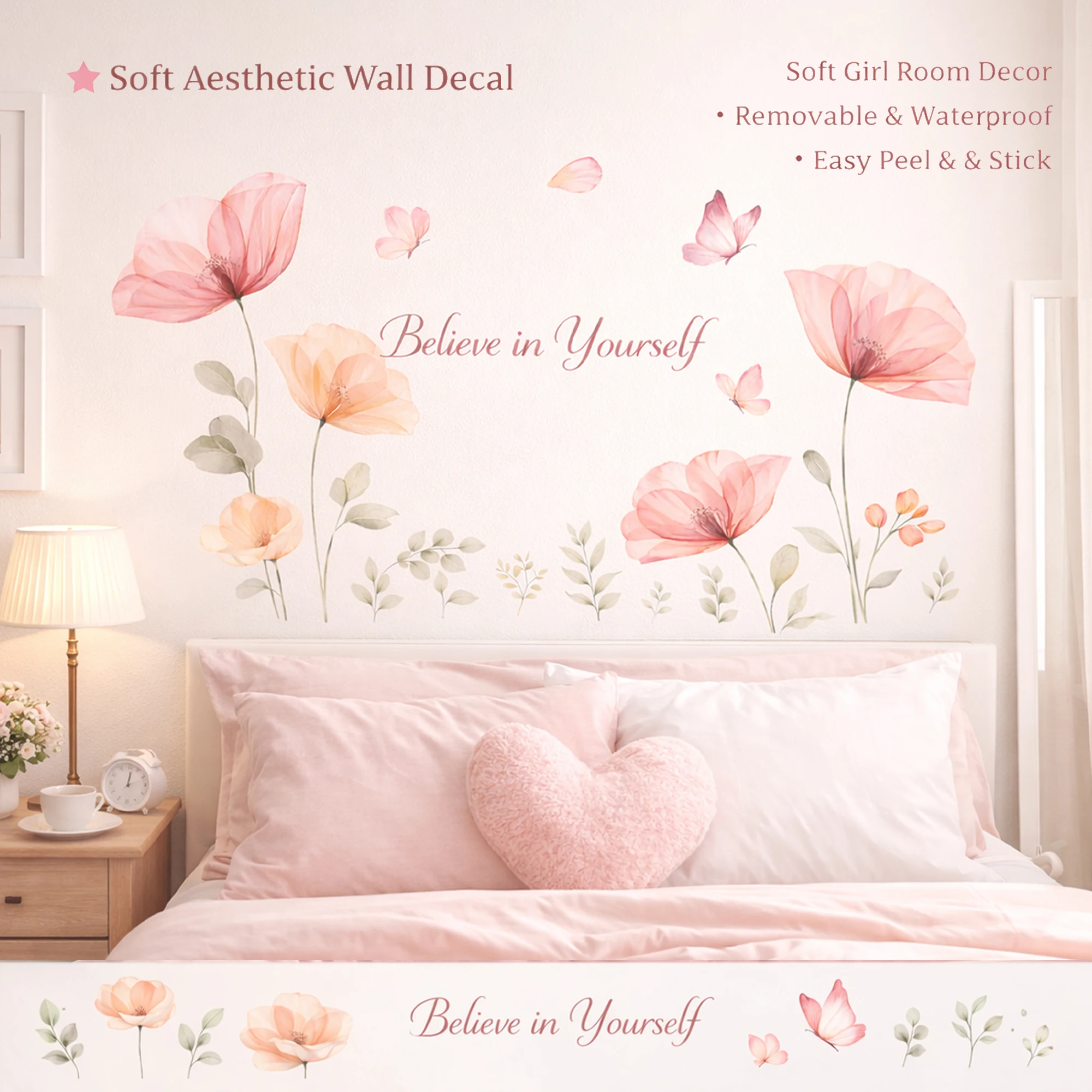 Pink Flower Wall Stickers for Girls, Bedroom Headboard Decoration, Gentle Spring Home Decoration Supplies
Pink Flower Wall Stickers for Girls, Bedroom Headboard Decoration, Gentle Spring Home Decoration Supplies