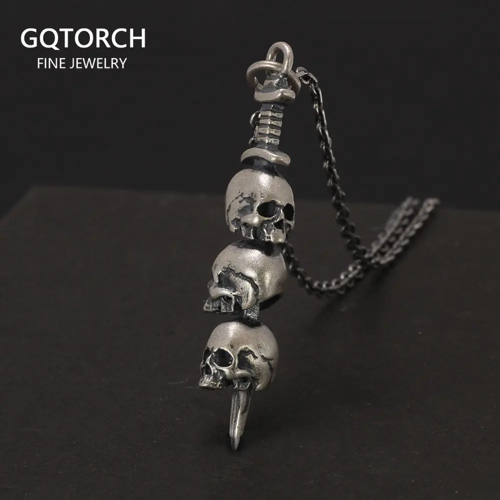 Real S925 Sterling Silver The Sword Pass Through Skulls Pendant for Men and Women Vintage Gothic Style Necklace Chain
Real S925 Sterling Silver The Sword Pass Through Skulls Pendant for Men and Women Vintage Gothic Style Necklace Chain