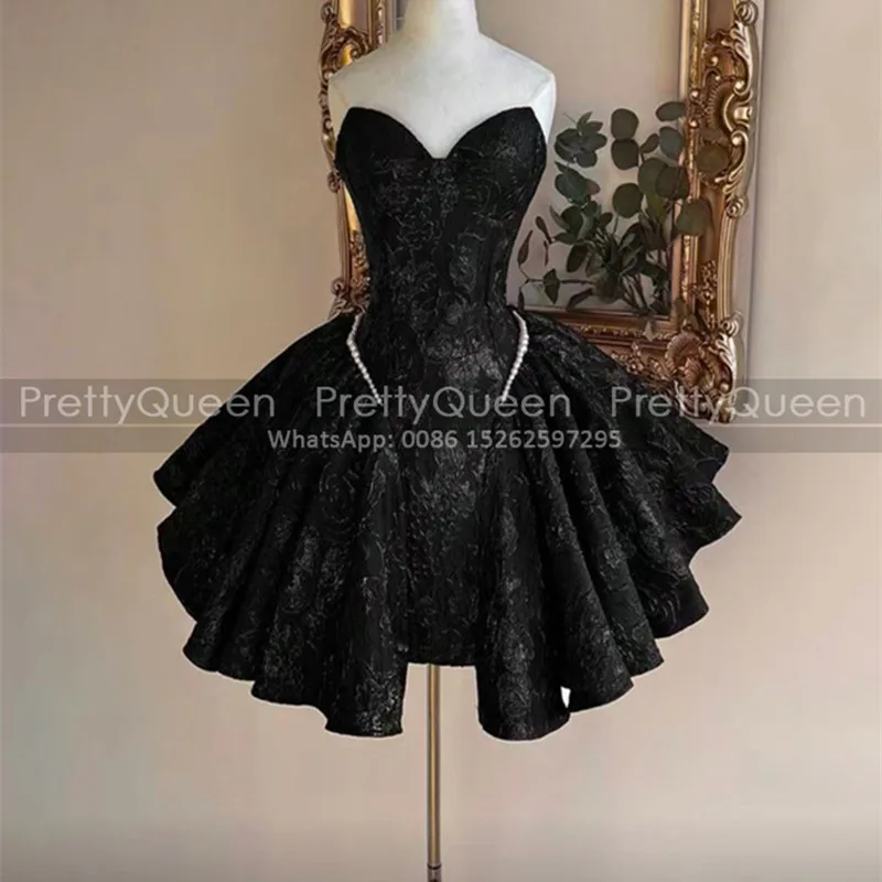 Black Short Evening Dress Beaded Puffy A Line Strapless Sweetheart Customized Mini Prom Dresses Party For Women
Black Short Evening Dress Beaded Puffy A Line Strapless Sweetheart Customized Mini Prom Dresses Party For Women