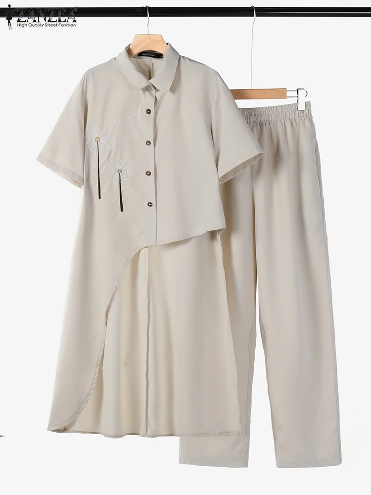 Holiday Embroidery Irregular Tops And Long Trouser Sets ZANZEA Korean Fashion Pant Suit Casual Loose 2 Piece Tracksuit Summer
Holiday Embroidery Irregular Tops And Long Trouser Sets ZANZEA Korean Fashion Pant Suit Casual Loose 2 Piece Tracksuit Summer