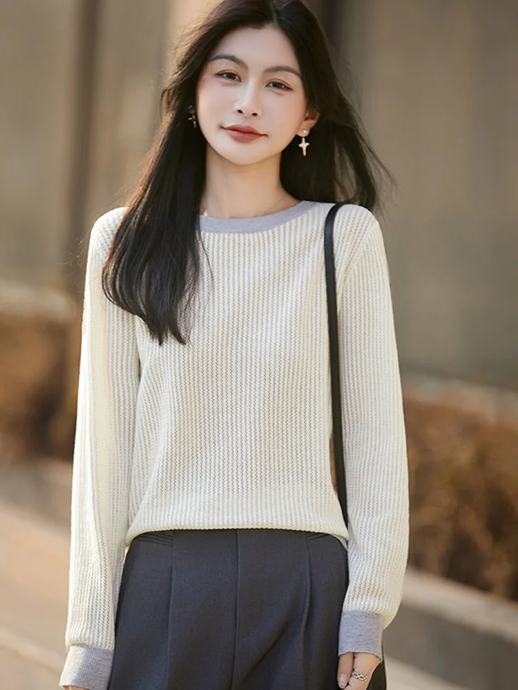 Spring Thin Cotton Knitted Long Sleeve round Neck T-Shirt Color Block Casual Style Soft Comfortable Women's Fashion Sweater
Spring Thin Cotton Knitted Long Sleeve round Neck T-Shirt Color Block Casual Style Soft Comfortable Women's Fashion Sweater
