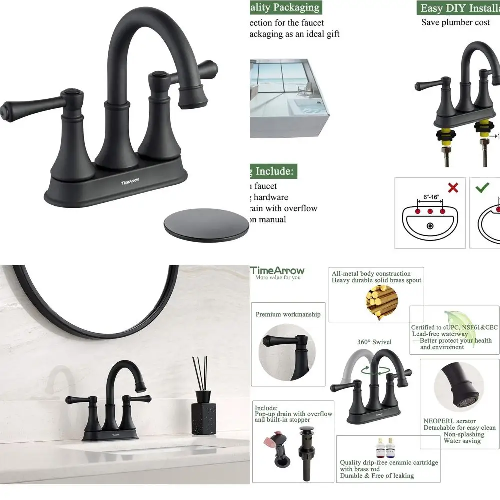 Современный матовый черный смеситель с высокой дугой и 2 ручками по центру с 360° ° Поворотный излив для раковины для ванной комнаты с 3 отверстиями, TAF067Y-MB
Современный матовый черный смеситель с высокой дугой и 2 ручками по центру с 360° ° Поворотный излив для раковины для ванной комнаты с 3 отверстиями, TAF067Y-MB