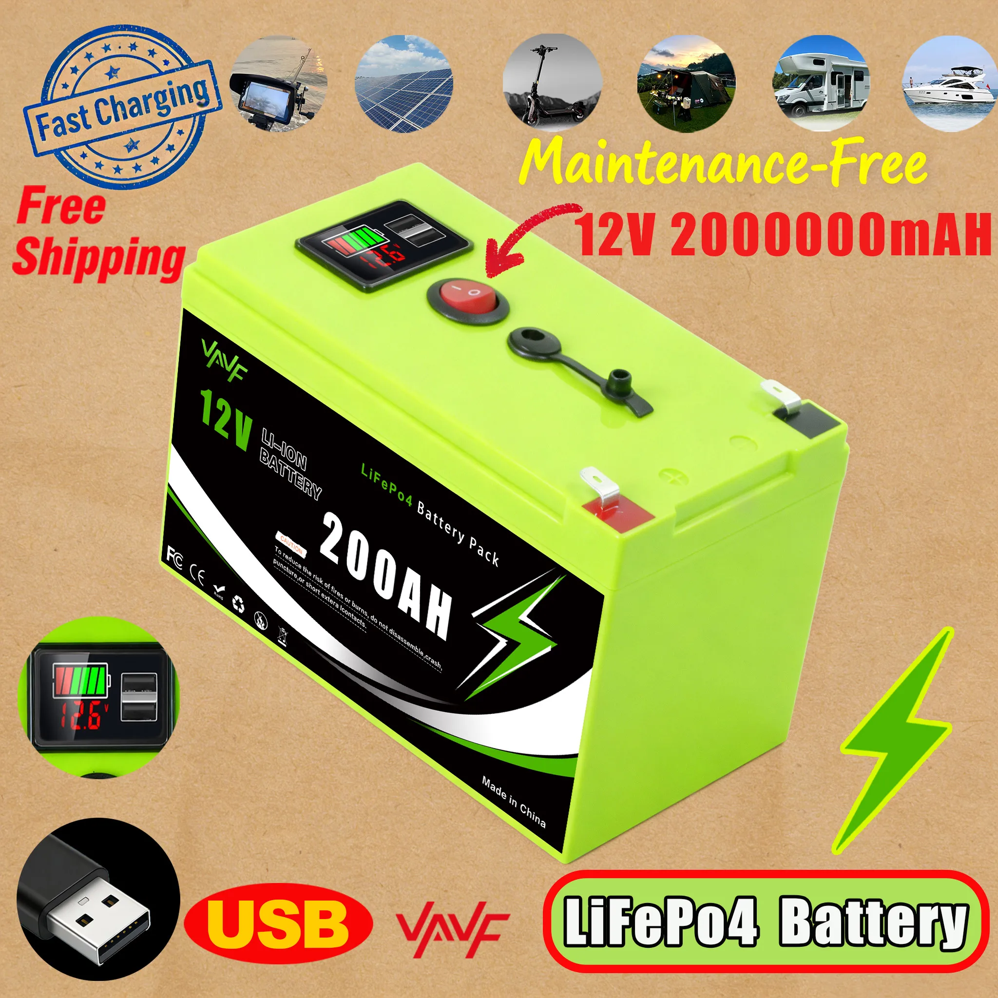 Solar Battery 12V 200AH Lithium LiFePO4 Battery with Smart BMS for Solar Energy StorageRecreational Vehicles️and Marine Use
Solar Battery 12V 200AH Lithium LiFePO4 Battery with Smart BMS for Solar Energy StorageRecreational Vehicles️and Marine Use