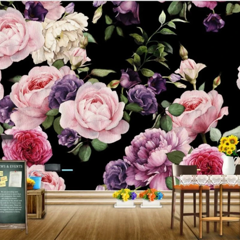 HD Hand Painted Watercolor Black Bottom Red White Peony Flower Mural European Pastoral Wallpapers for Living Room Walls 3D
HD Hand Painted Watercolor Black Bottom Red White Peony Flower Mural European Pastoral Wallpapers for Living Room Walls 3D