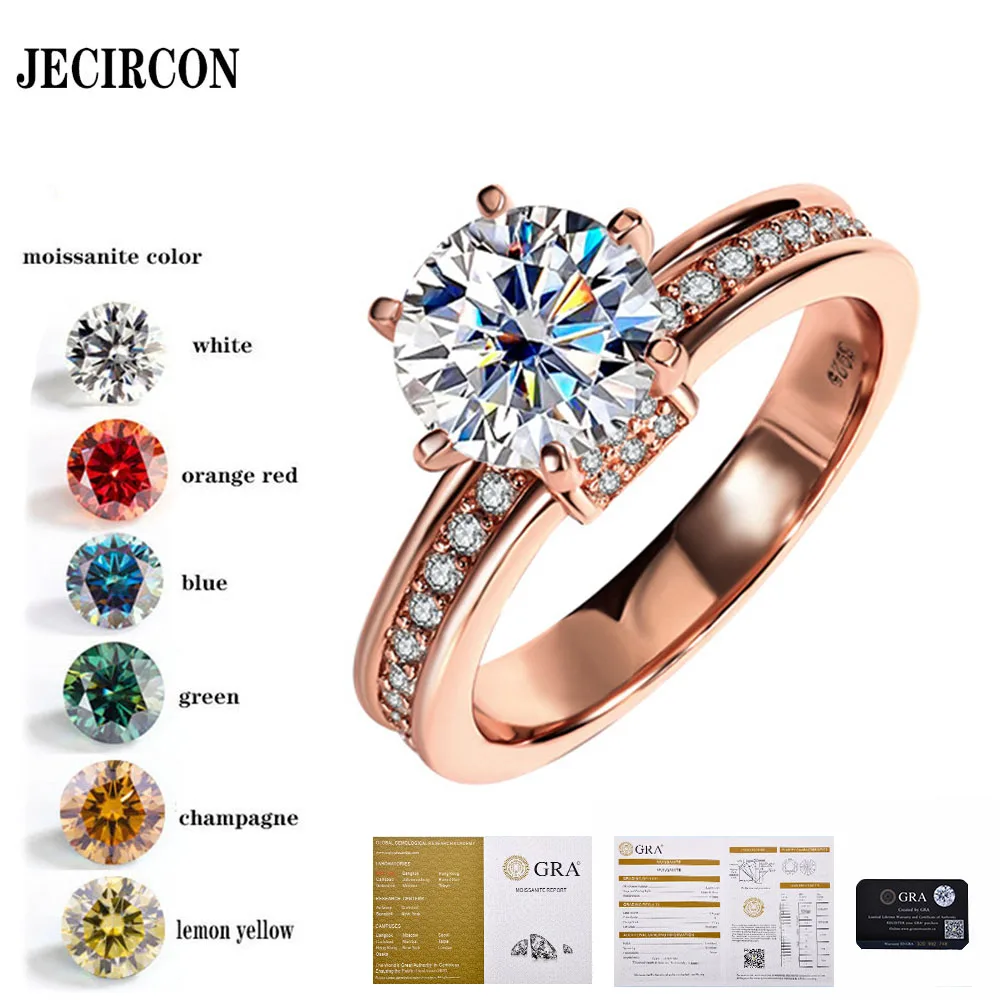 JECIRCON 2ct Moissanite Ring for Women S925 Sterling Silver Rose Gold High Crown Queen Ring Korean Style Fashionable Temperament
JECIRCON 2ct Moissanite Ring for Women S925 Sterling Silver Rose Gold High Crown Queen Ring Korean Style Fashionable Temperament