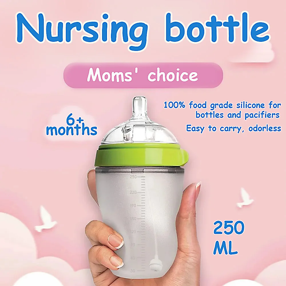 Silicone baby bottle feeding bottle imitation breast milk design 0-4 years old full silicone weaning bottle
Silicone baby bottle feeding bottle imitation breast milk design 0-4 years old full silicone weaning bottle