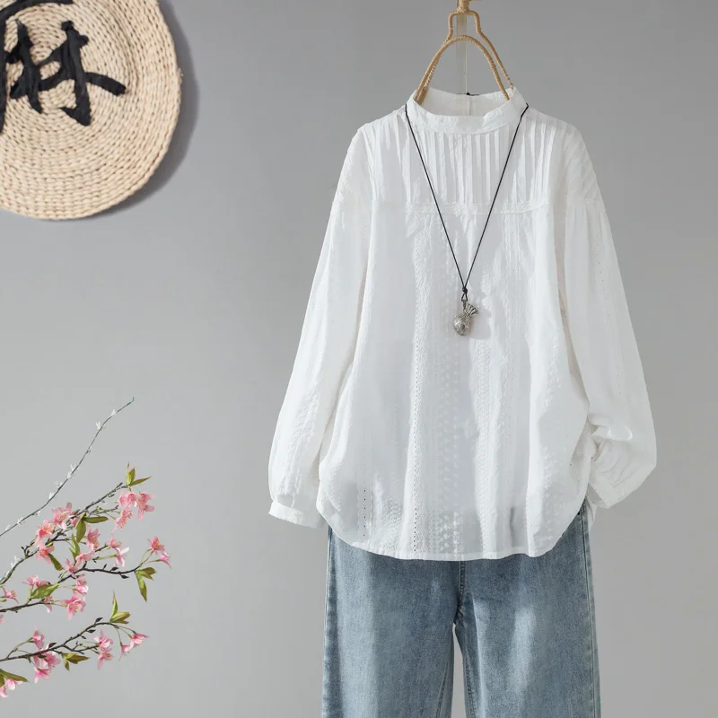 Women's O-Neck Lantern Sleeved Loose Tops, Solid Cotton, White Shirts, Elegant Female Outwear, Vintage, Summer, 2023
Women's O-Neck Lantern Sleeved Loose Tops, Solid Cotton, White Shirts, Elegant Female Outwear, Vintage, Summer, 2023