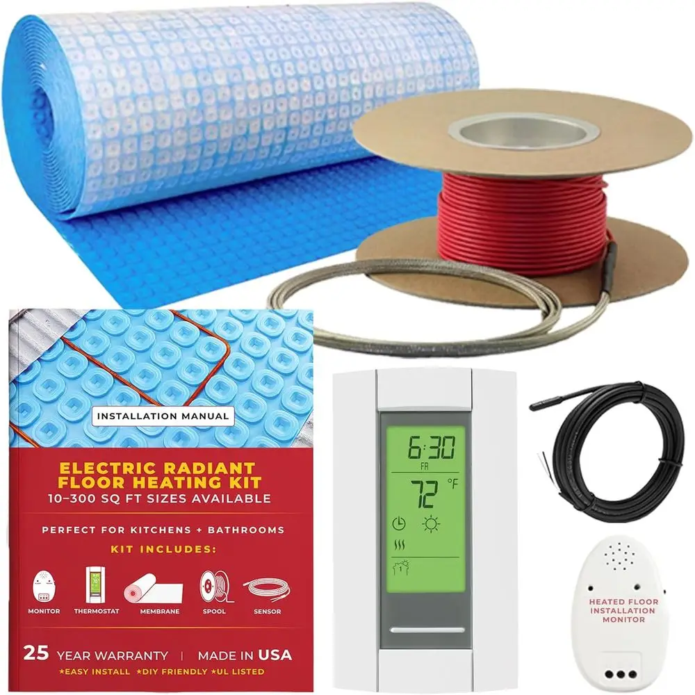 15 Sqt 120V Electric Radiant loor Heating System – Includes Heating Cable, Membrane, Progmable tat, Installation Monitor and Und
15 Sqt 120V Electric Radiant loor Heating System – Includes Heating Cable, Membrane, Progmable tat, Installation Monitor and Und