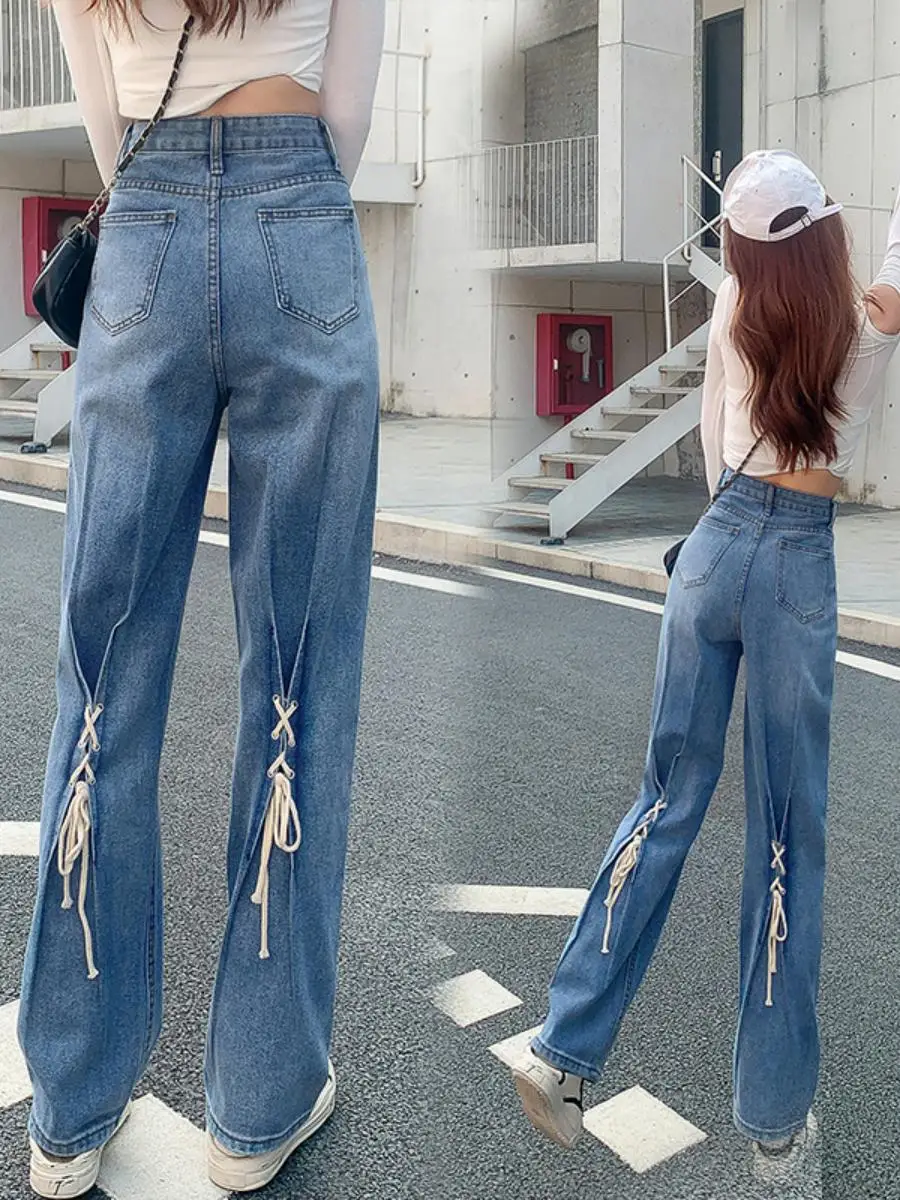 Джинсы прямого кроя с высокой талией и широкими штанинами, женские джинсы длиной до пола, завязанный дизайн, эффект похудения, осенняя новинка, иллюзия на высоком каблуке
Джинсы прямого кроя с высокой талией и широкими штанинами, женские джинсы длиной до пола, завязанный дизайн, эффект похудения, осенняя новинка, иллюзия на высоком каблуке