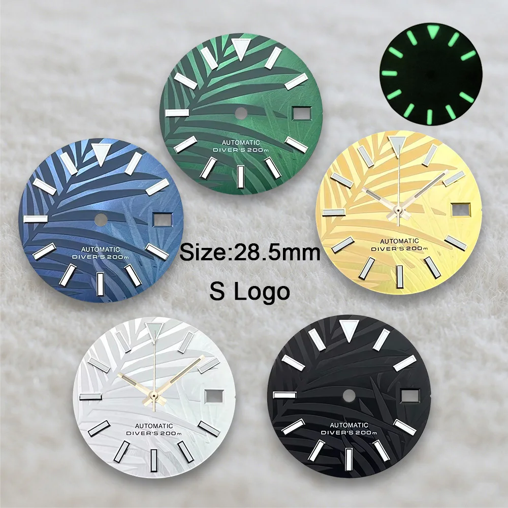 28.5mm S Logo SKX007 Dial Fit NH35/NH36/4R/7S Movement High-Quality Green Luminous Bamboo Leaf Watch Modification Accessories
28.5mm S Logo SKX007 Dial Fit NH35/NH36/4R/7S Movement High-Quality Green Luminous Bamboo Leaf Watch Modification Accessories