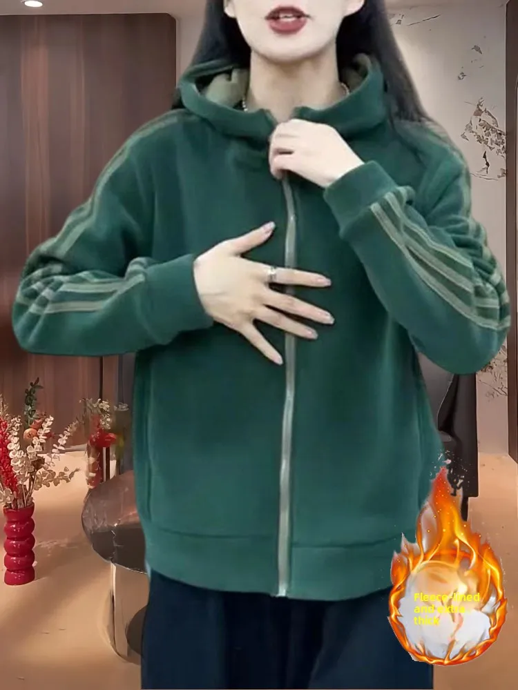 Warm Fce Lined Hooded Jaet Women's Casual Loose Fit Spring Autumn Korean Sle V-Ne Zipper Closure Thiened Outerwear
Warm Fce Lined Hooded Jaet Women's Casual Loose Fit Spring Autumn Korean Sle V-Ne Zipper Closure Thiened Outerwear