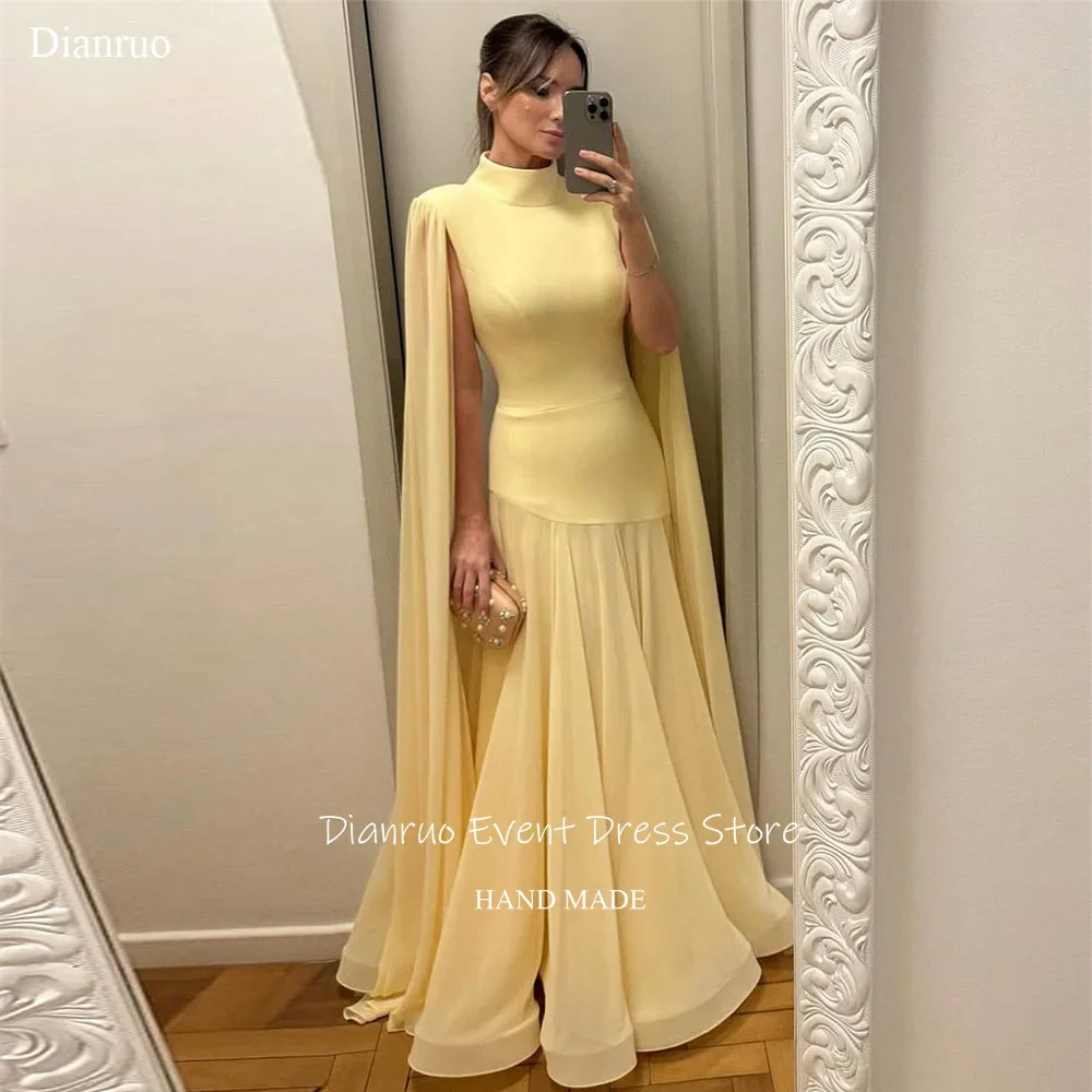 Dianruo Elegant High Neck Flowy Evening Dresses Cape Sleeve Yellow Party Gowns A Line Chiffon Dresses For Women 2025 Customized
Dianruo Elegant High Neck Flowy Evening Dresses Cape Sleeve Yellow Party Gowns A Line Chiffon Dresses For Women 2025 Customized