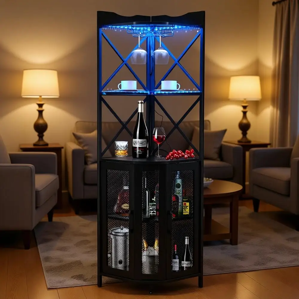 5-Tier Wine Bar Cabinet with LED Lighting, Glass Holder, and Power Outlet in Modern Black
5-Tier Wine Bar Cabinet with LED Lighting, Glass Holder, and Power Outlet in Modern Black