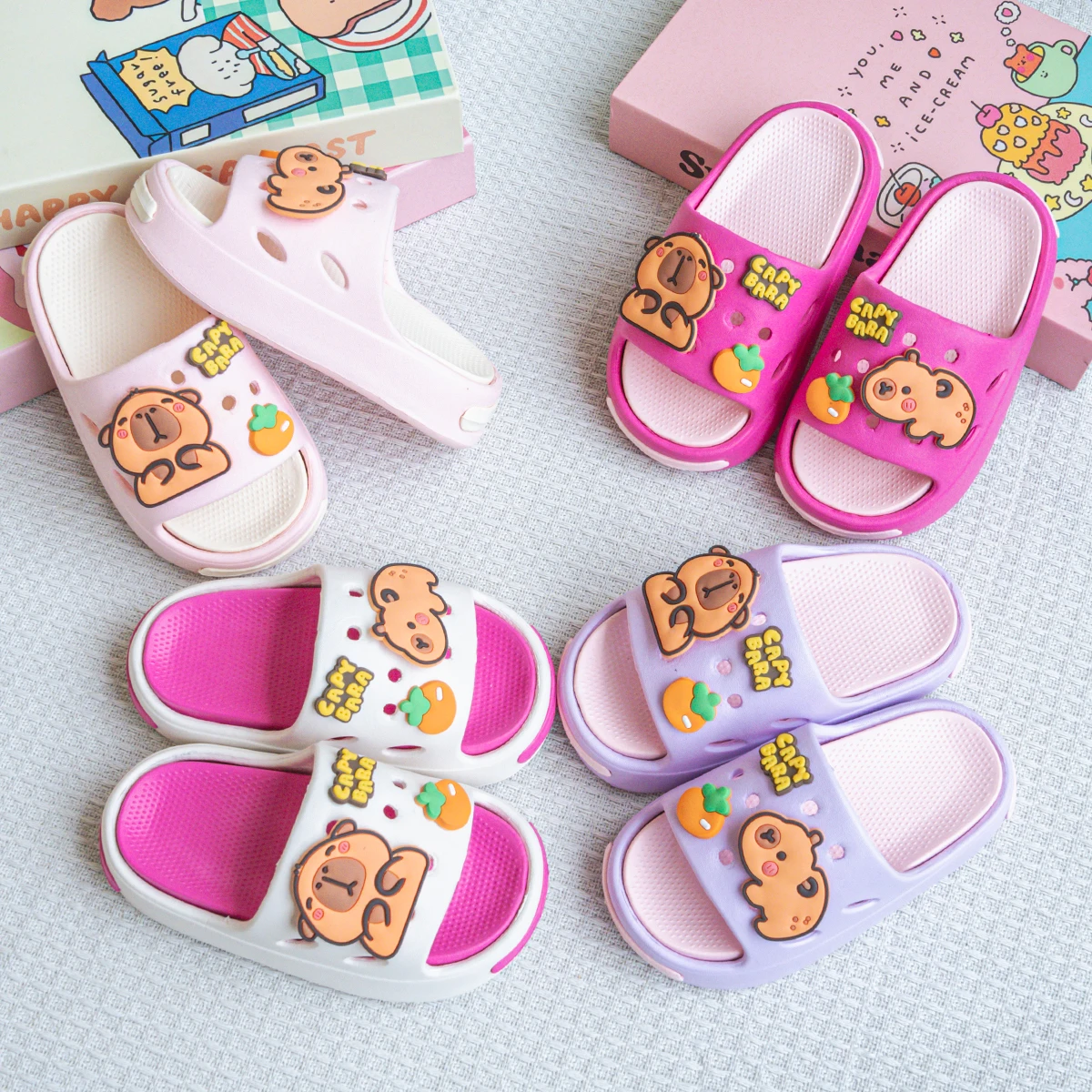 New Trendy Cartoon Orange Capybara Versatile Girls' Eva Slippers Fashionable Dual-Color Soft-Soled Non-Slip Sandals 831
New Trendy Cartoon Orange Capybara Versatile Girls' Eva Slippers Fashionable Dual-Color Soft-Soled Non-Slip Sandals 831