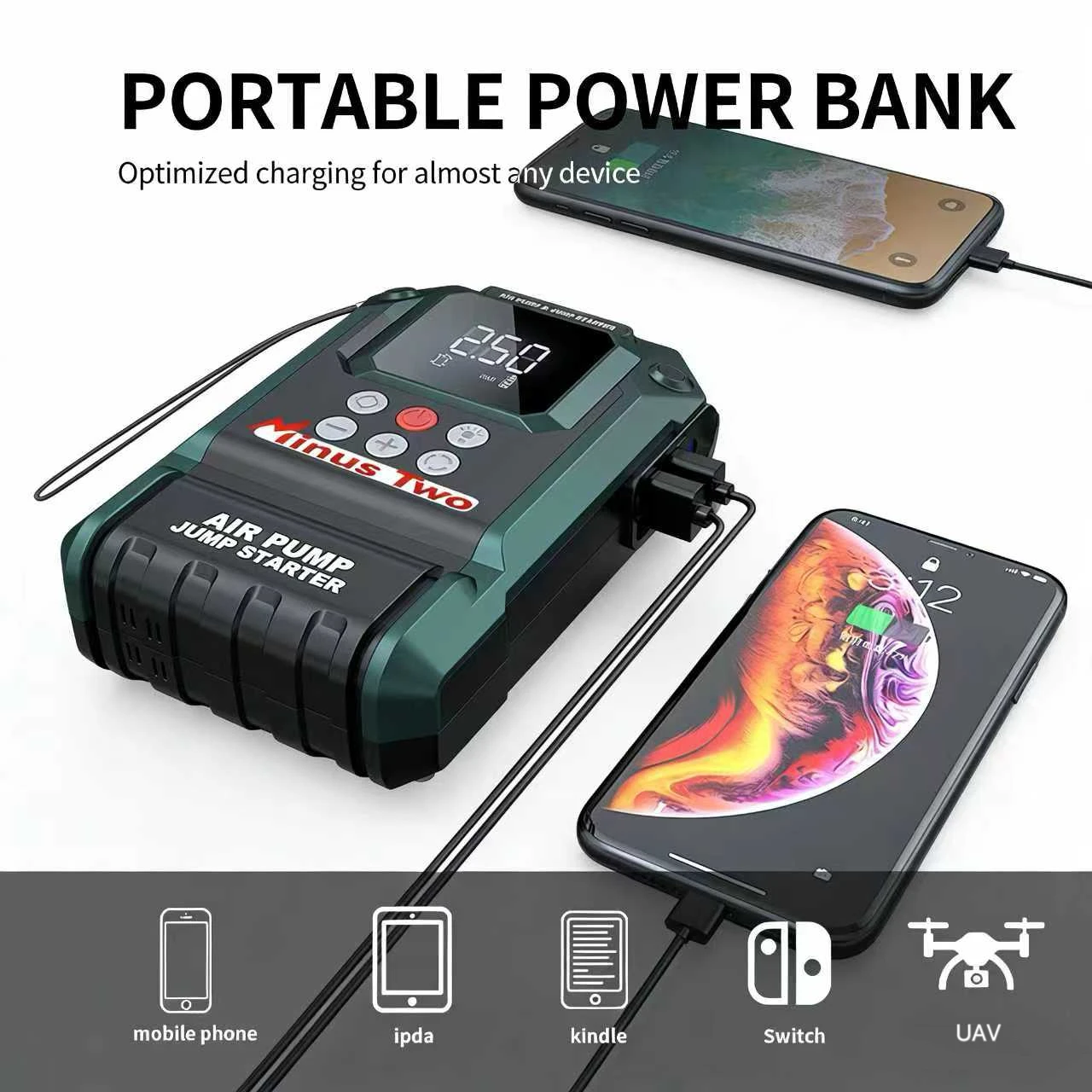 Portable 12V Car Jump Starter , 150PSI Air Compressor Battery Booster Power Bank
Portable 12V Car Jump Starter , 150PSI Air Compressor Battery Booster Power Bank