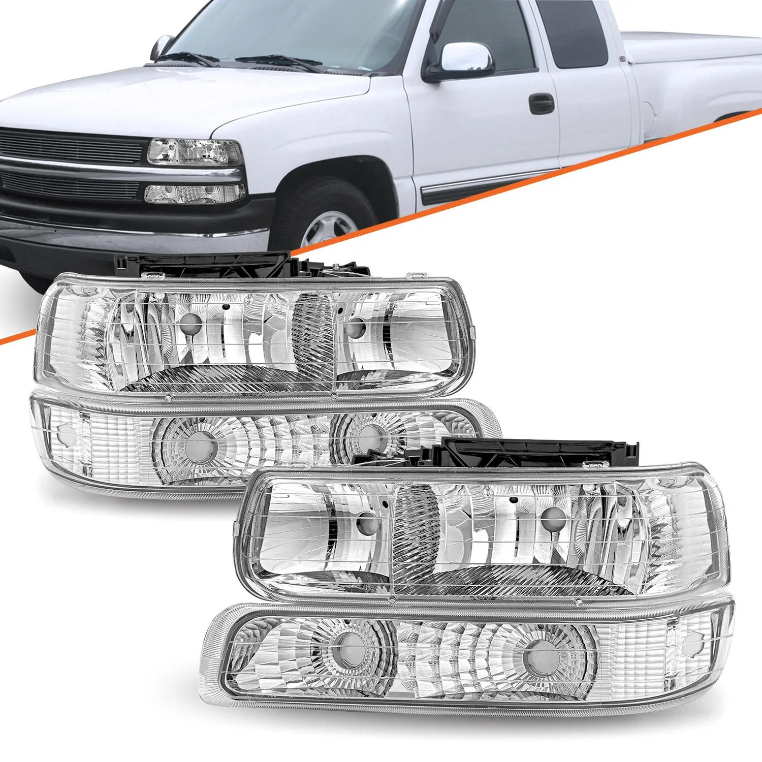 Chrome Headlights For 99-02 Chevy Silverado 00-06 Suburban Tahoe Bumper Lamps
Chrome Headlights For 99-02 Chevy Silverado 00-06 Suburban Tahoe Bumper Lamps