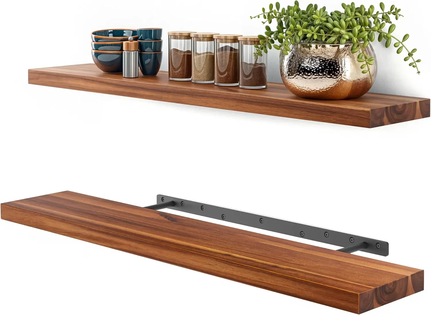 Set of 2 Acacia Wood Floating Shelves, 36" Wall Mounted with Brackets - Rustic Farmhouse Storage for Home Décor
Set of 2 Acacia Wood Floating Shelves, 36" Wall Mounted with Brackets - Rustic Farmhouse Storage for Home Décor