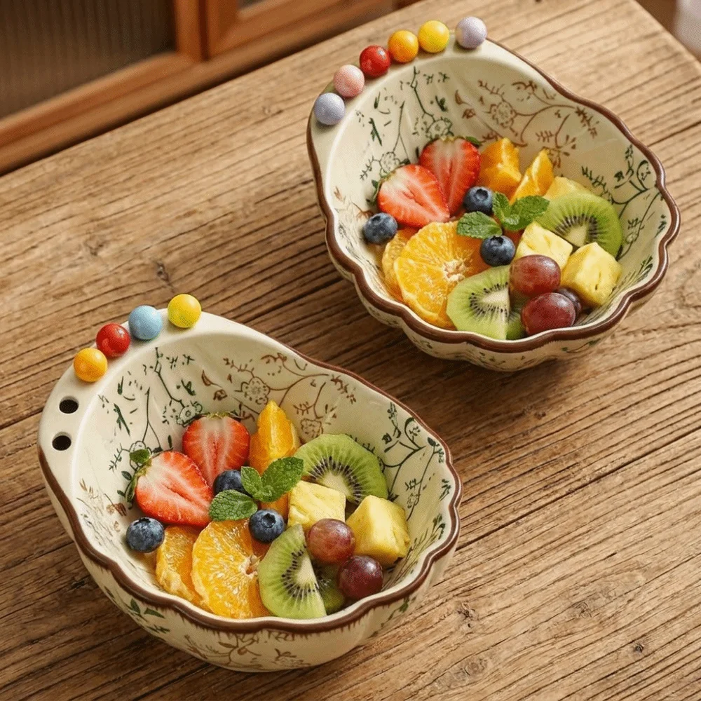 Ceramic Fruit Bowl with Fork Comfortable Grip Exquisite Fruit Storage Tray Large Capacity Dessert Salad Bowl Dining Table
Ceramic Fruit Bowl with Fork Comfortable Grip Exquisite Fruit Storage Tray Large Capacity Dessert Salad Bowl Dining Table