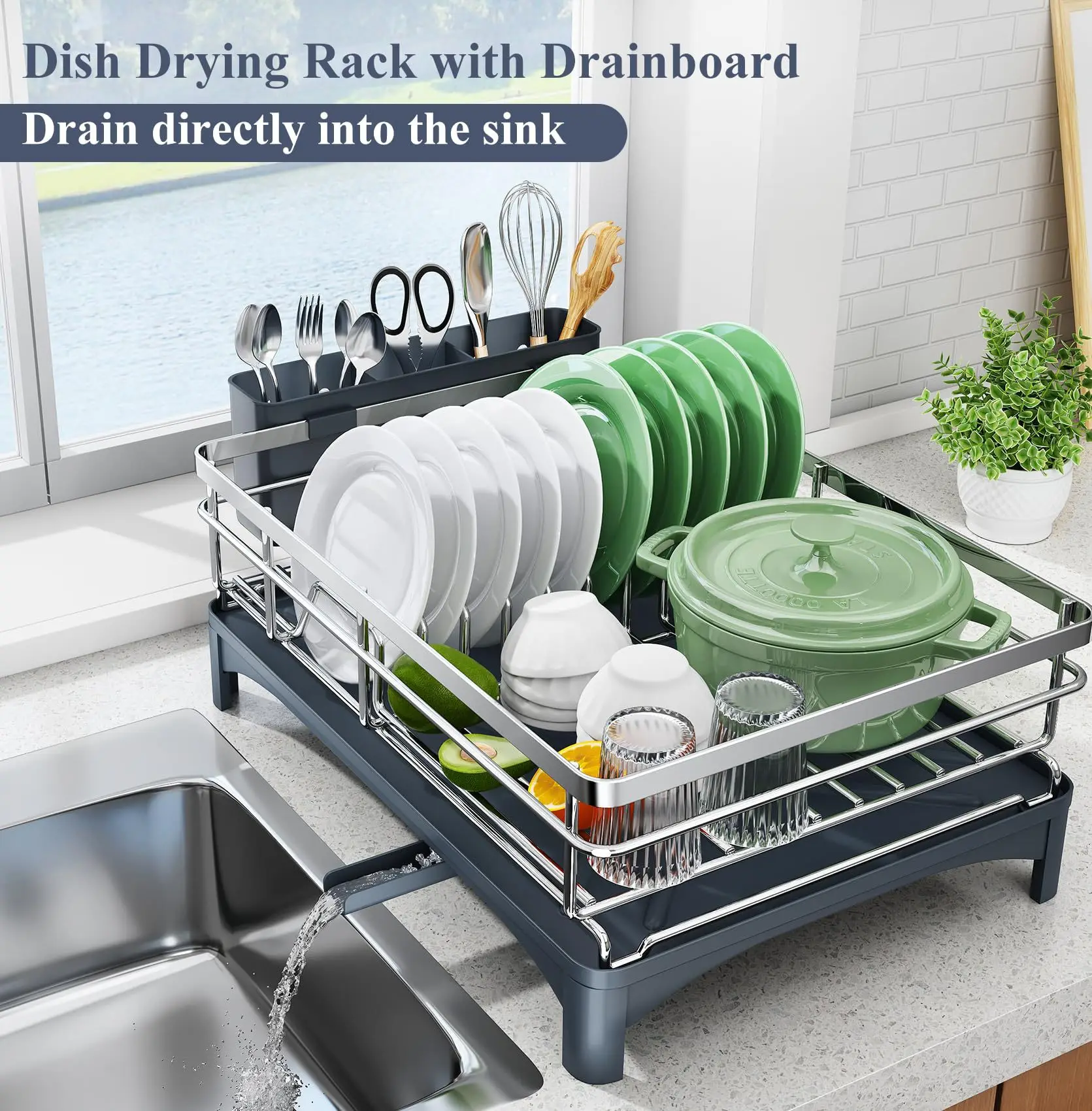 Kitchen drain rack, household 304 stainless steel utensil rack with sink, large capacity countertop utensil rack
Kitchen drain rack, household 304 stainless steel utensil rack with sink, large capacity countertop utensil rack