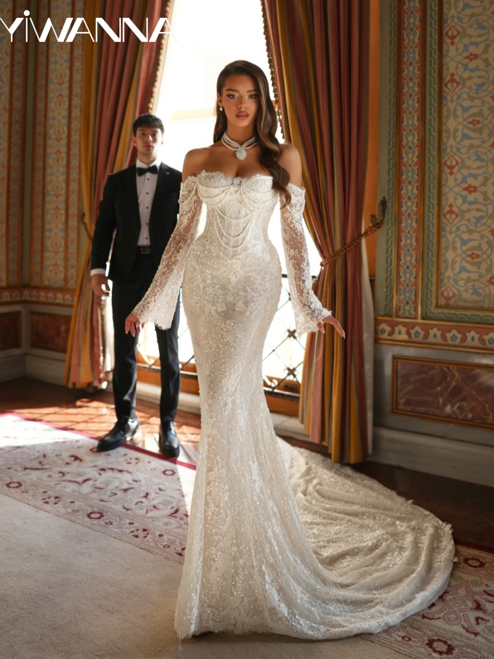 Luxury Embroidery Beaded Pearls Lace Long Wedding Dress Off Shoulder Mermaid Bridal Gown Customized Dreamy Dresses For Bride
Luxury Embroidery Beaded Pearls Lace Long Wedding Dress Off Shoulder Mermaid Bridal Gown Customized Dreamy Dresses For Bride