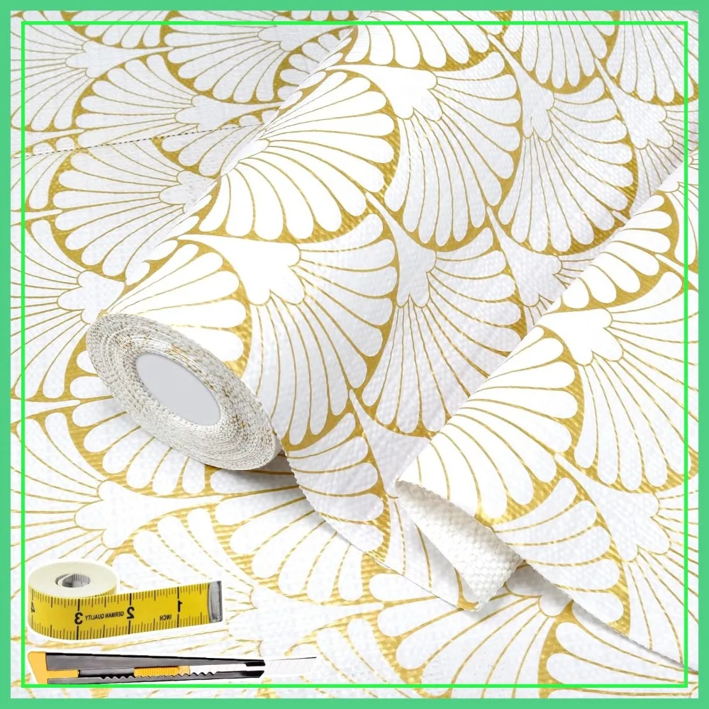 Non-Adhesive Gold Shelf Liner, White Fan Pattern, 17.3in x 354.3in, Easy to Clean for Kitchen, Tool Box, Refrigerator
Non-Adhesive Gold Shelf Liner, White Fan Pattern, 17.3in x 354.3in, Easy to Clean for Kitchen, Tool Box, Refrigerator
