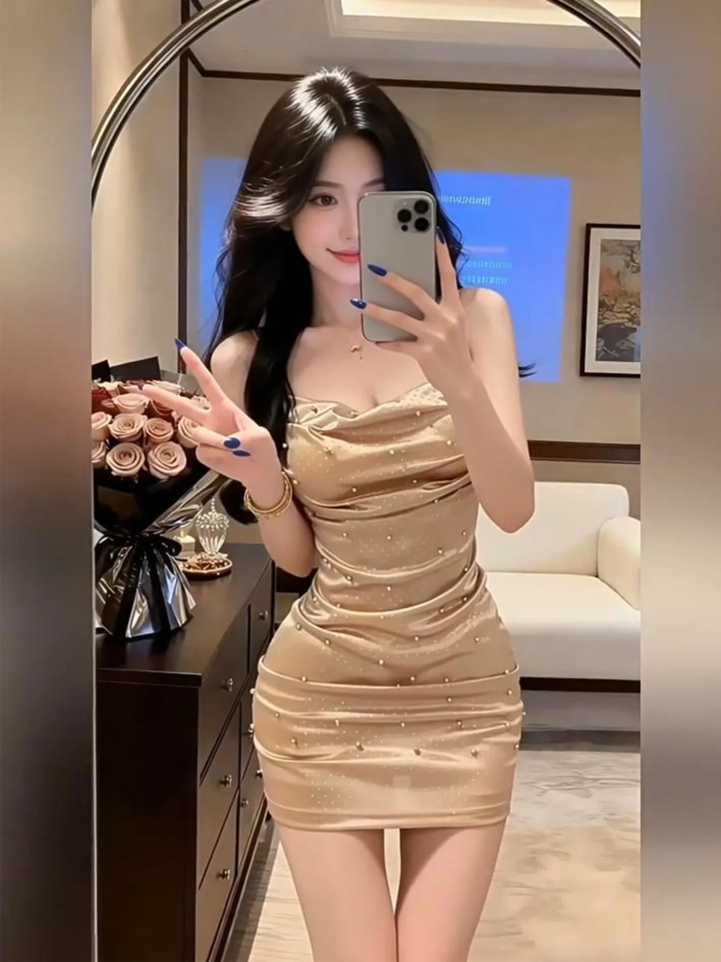 Sexy Slim Fit Beaded Strap Dress for Women Short Skirt High Waist Poly Fiber Casual Wear Spring Design Trendy Dress
Sexy Slim Fit Beaded Strap Dress for Women Short Skirt High Waist Poly Fiber Casual Wear Spring Design Trendy Dress