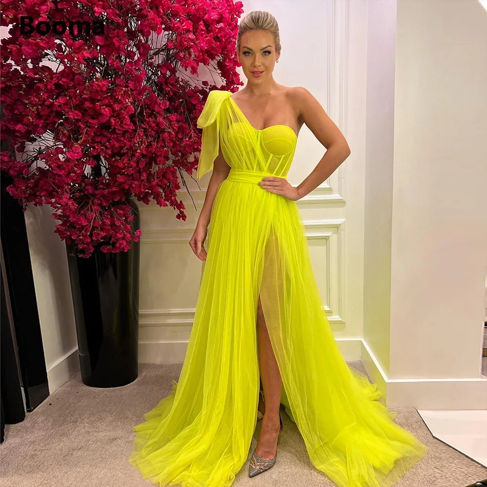 Simple Yellow Tulle A-Line Prom Dresses One-Shoulder Sweetheart High Slit Party Dresses Tied Bow Open Back Elegant Evening Gowns
Simple Yellow Tulle A-Line Prom Dresses One-Shoulder Sweetheart High Slit Party Dresses Tied Bow Open Back Elegant Evening Gowns
