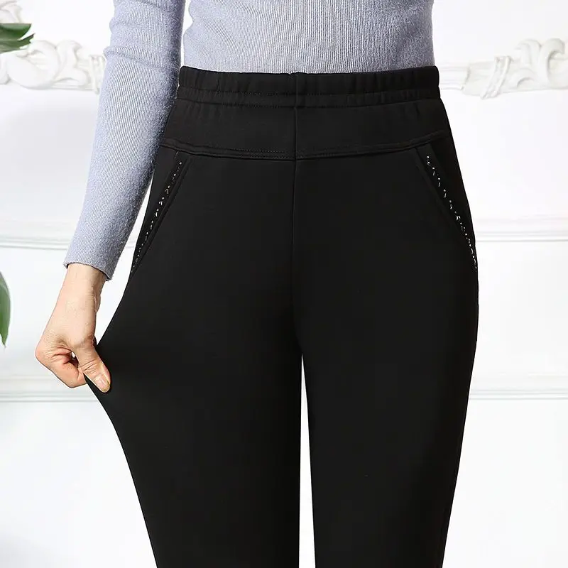 Brand Casual Pants Woman Winter Fleece Fashion High Waist Elegant Slim Black Straight Thicken Large Size Trousers Q581
Brand Casual Pants Woman Winter Fleece Fashion High Waist Elegant Slim Black Straight Thicken Large Size Trousers Q581