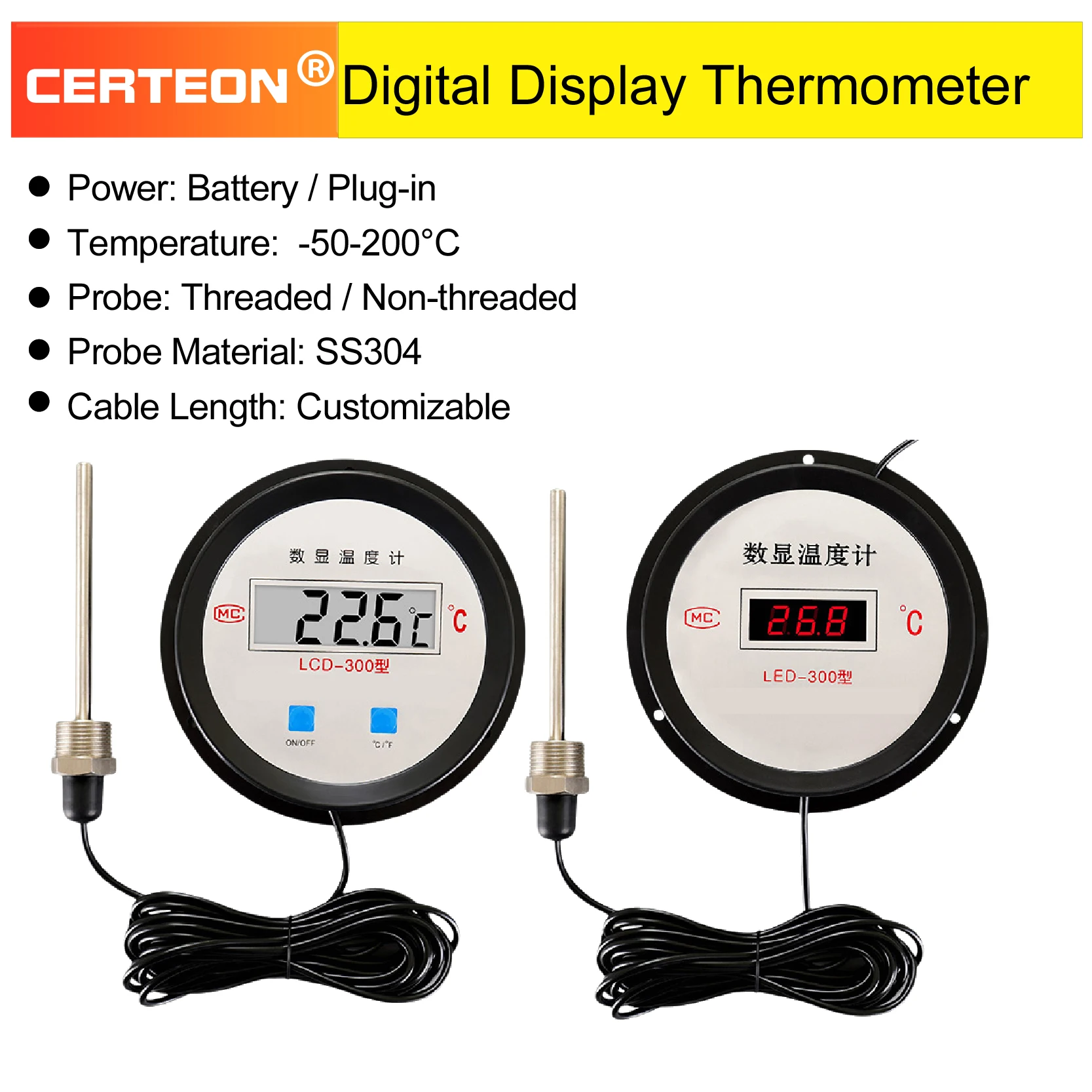 Digital Display Thermometer Electronic Temperature Meter LCD-300 Thermometer Digital Temperature Gauge 100mm
Digital Display Thermometer Electronic Temperature Meter LCD-300 Thermometer Digital Temperature Gauge 100mm