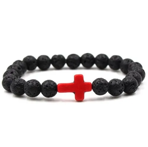 8mm Lava Stone Cross Beaded Bracelet Men Women Elastic Stretch Volcanic Rock Christian Prayer Handmade Jewelry
8mm Lava Stone Cross Beaded Bracelet Men Women Elastic Stretch Volcanic Rock Christian Prayer Handmade Jewelry
