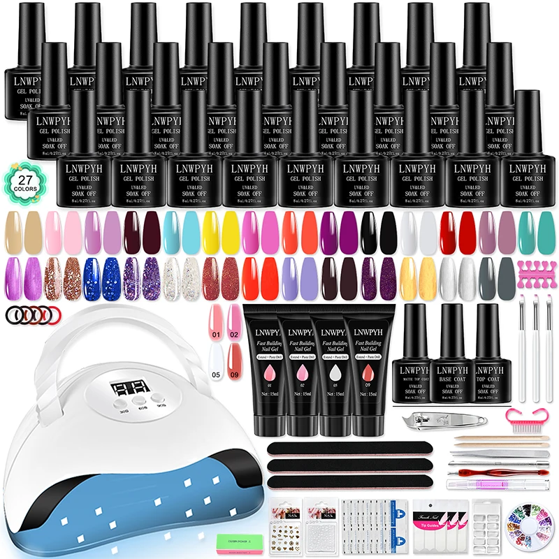Nail Gel Polish Kit With LED Nail Lamp Semi-Permanent 27 Colors Soak Off Base&Top Coat Varnish Manicure Set For Nails Salon Kit
Nail Gel Polish Kit With LED Nail Lamp Semi-Permanent 27 Colors Soak Off Base&Top Coat Varnish Manicure Set For Nails Salon Kit