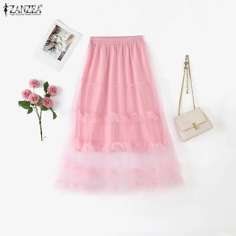 Модные женские летние юбки ZANZEA, длинная юбка трапециевидной формы с эластичной резинкой на талии, прозрачная лоскутная юбка в стиле стритвир, повседневные плиссированные платья
Модные женские летние юбки ZANZEA, длинная юбка трапециевидной формы с эластичной резинкой на талии, прозрачная лоскутная юбка в стиле стритвир, повседневные плиссированные платья